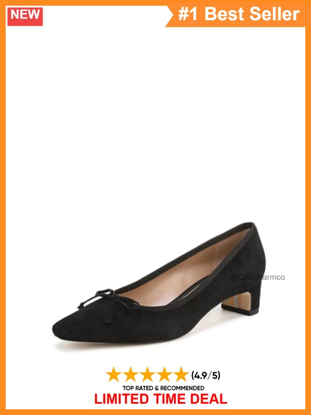 Suede Ballet Heels with Bow Detail, Block Heel, Slip On Pump